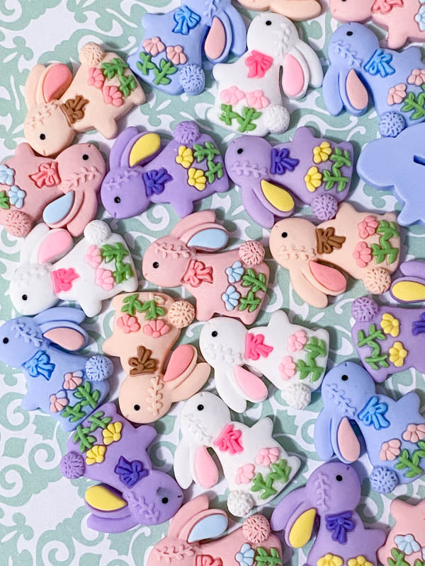 large big easter bunny bunnies and flower flowers floral resin fb flat back flatback flatbacks resins uk cute kawaii craft supplies spring pink blue lilac purple white peach rabbit rabbits embellishment embellishments craft shop