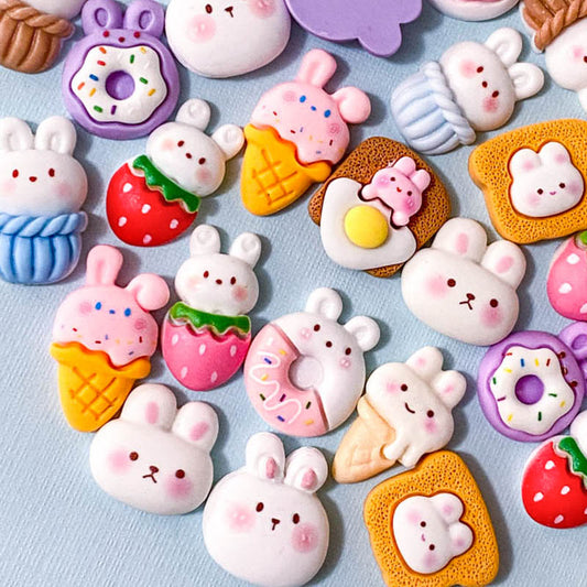 KAWAII BUNNY Cute Resin Flat Back Food & Treats x 2