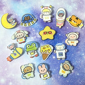space theme themed acrylic pin brooch brooches badge badges fun cute kawaii gift gifts uk present stocking filler astronaut space ship frog bear bunny tiger planet moon puppy ice cream space galaxy plastic star