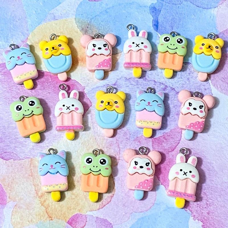 LOLLY RESIN CHARM- Kawaii Animal Silver Tone Hook x 2