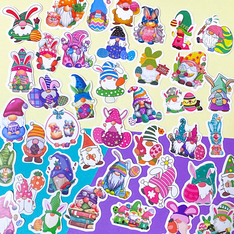 gnome laptop sticker stickers cute kawaii easter spring bunny gnomes gonk gonks pretty colourful fun little stationery pack uk cute kawaii gift gifts springtime egg eggs rabbit rabbits flower flowers