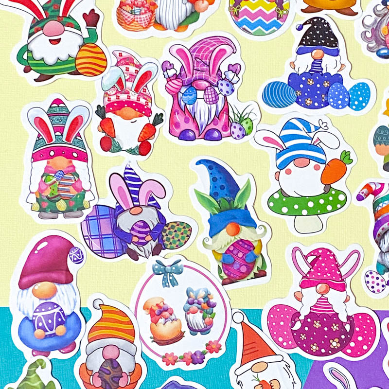 gnome laptop sticker stickers cute kawaii easter spring bunny gnomes gonk gonks pretty colourful fun little stationery pack uk cute kawaii gift gifts springtime egg eggs rabbit rabbits flower flowers