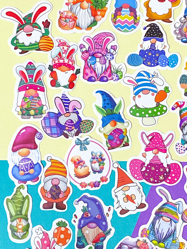 gnome laptop sticker stickers cute kawaii easter spring bunny gnomes gonk gonks pretty colourful fun little stationery pack uk cute kawaii gift gifts springtime egg eggs rabbit rabbits flower flowers
