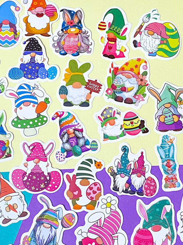 gnome laptop sticker stickers cute kawaii easter spring bunny gnomes gonk gonks pretty colourful fun little stationery pack uk cute kawaii gift gifts springtime egg eggs rabbit rabbits flower flowers