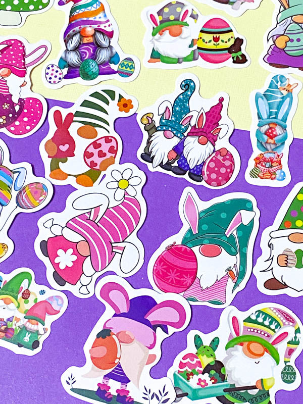 gnome laptop sticker stickers cute kawaii easter spring bunny gnomes gonk gonks pretty colourful fun little stationery pack uk cute kawaii gift gifts springtime egg eggs rabbit rabbits flower flowers