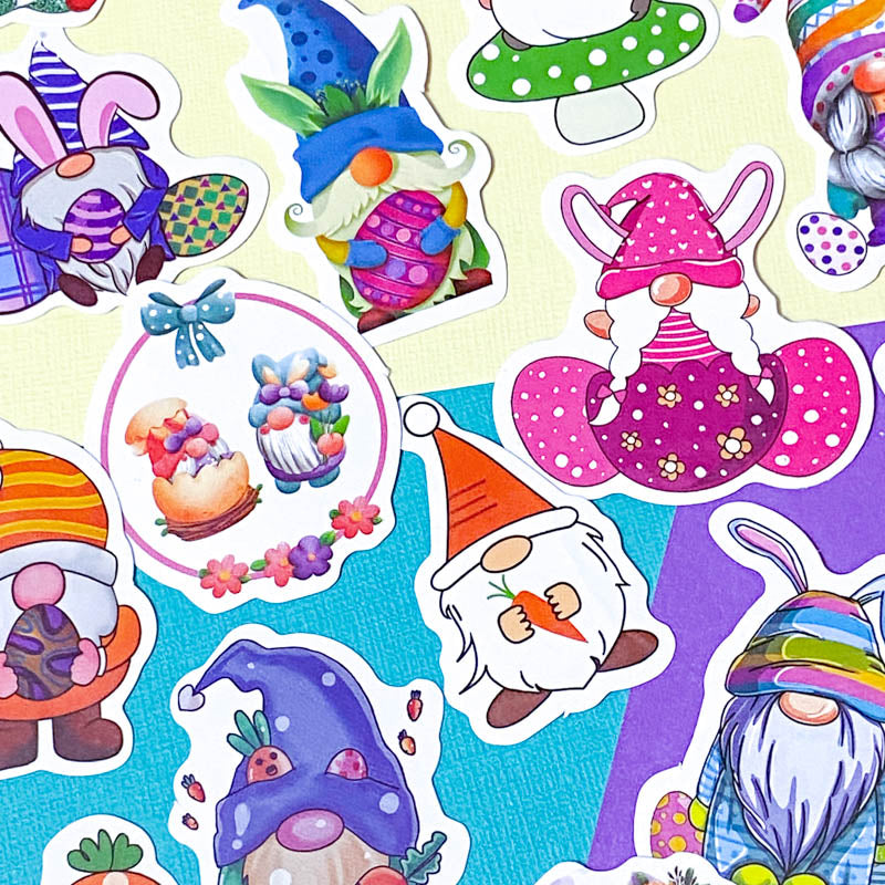 gnome laptop sticker stickers cute kawaii easter spring bunny gnomes gonk gonks pretty colourful fun little stationery pack uk cute kawaii gift gifts springtime egg eggs rabbit rabbits flower flowers