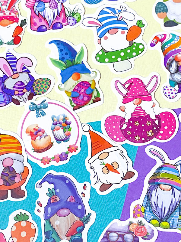 gnome laptop sticker stickers cute kawaii easter spring bunny gnomes gonk gonks pretty colourful fun little stationery pack uk cute kawaii gift gifts springtime egg eggs rabbit rabbits flower flowers