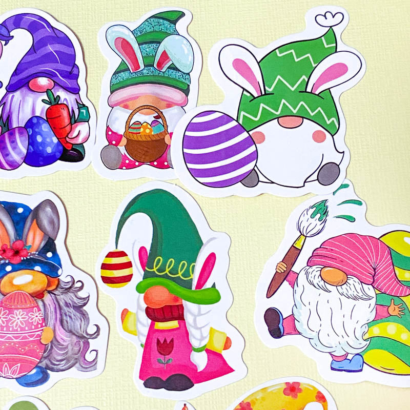 gnome laptop sticker stickers cute kawaii easter spring bunny gnomes gonk gonks pretty colourful fun little stationery pack uk cute kawaii gift gifts springtime egg eggs rabbit rabbits flower flowers