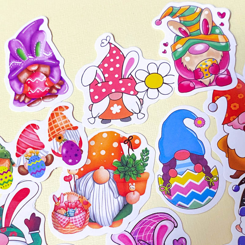 gnome laptop sticker stickers cute kawaii easter spring bunny gnomes gonk gonks pretty colourful fun little stationery pack uk cute kawaii gift gifts springtime egg eggs rabbit rabbits flower flowers