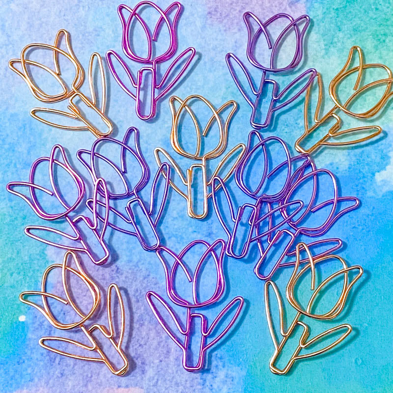 purple planner supplies accessories tulip tulips flower flowers floral pink cerise lilac metallic jumbo paper clip clips big large metal uk cute kawaii stationery gift gifts stocking fillers spring present pretty garden tulip rose gold