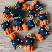 spooky halloween cat cats pumpkin pumpkins cute flat back resin resins embellishment black orange pumpkins kitten kitty uk craft supplies