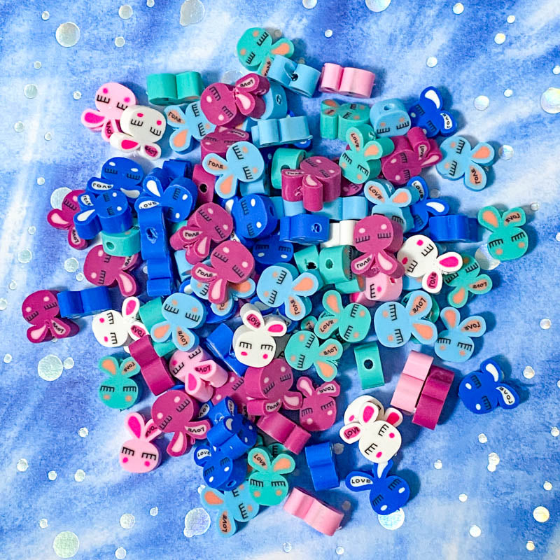 kawaii easter spring bunny bunnies rabbit rabbits poly polymer clay bead beads bundle pink white teal blue cerise uk cute kawaii craft supplies shop magenta