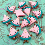 cute kawaii water melon watermelon watermelons fruit food resin resins flatback flat back fb fbs uk craft supplies embellishment cabochon pink green face faces smiling happy