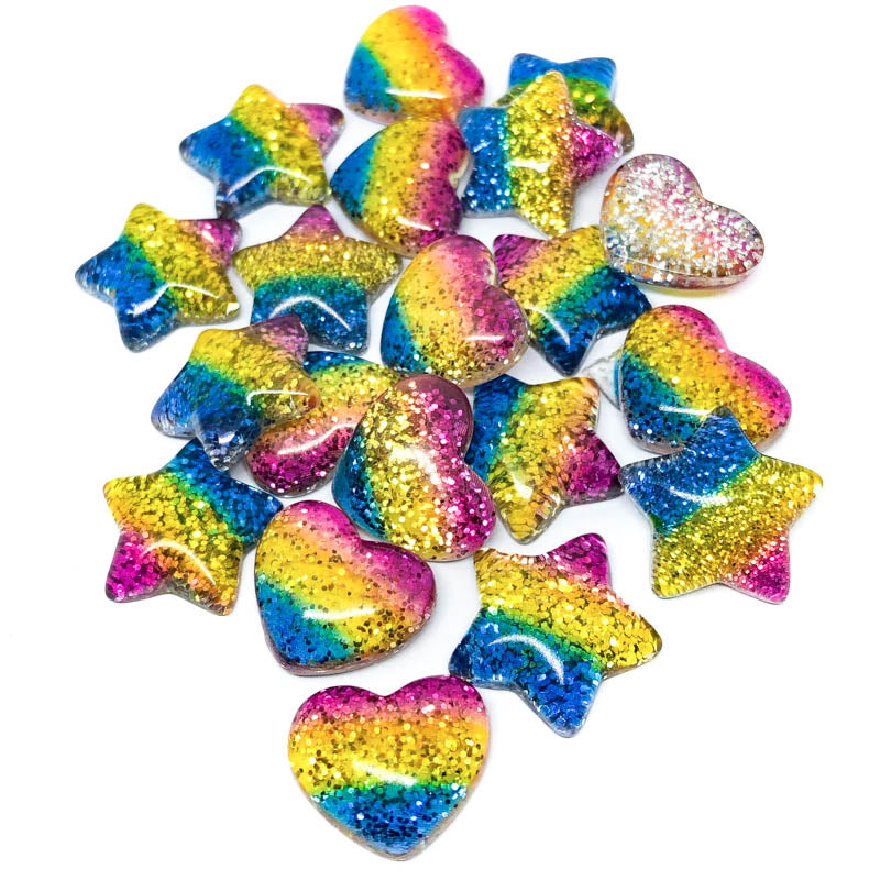 sparkly heart hearts resin star stars flatback fb fbs embellishment rainbow colours striped small craft supplies uk glitter glittery