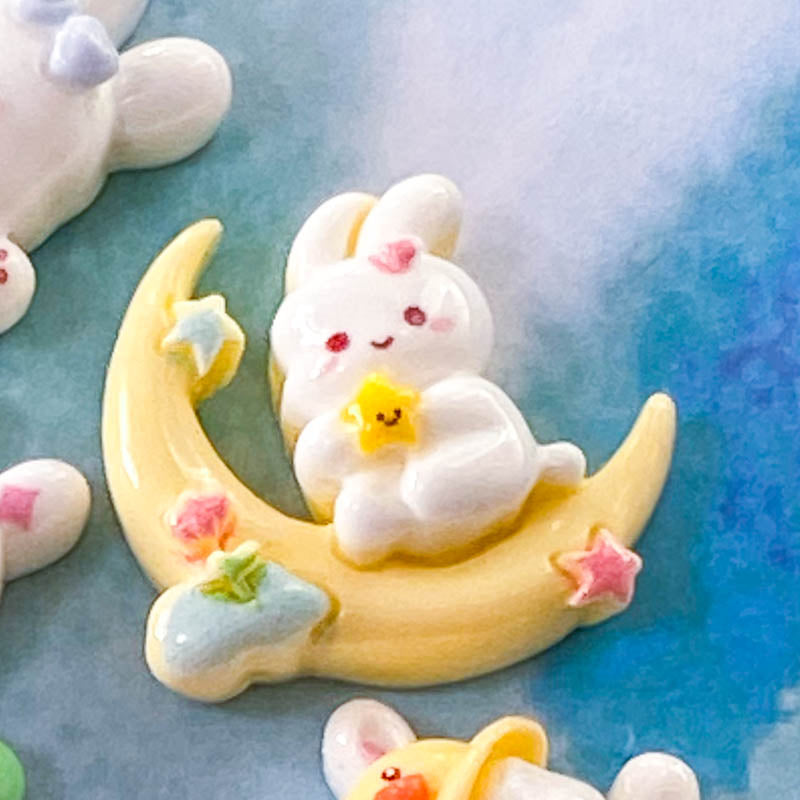 Large KAWAII BUNNY RESIN FLAT BACK- 5 Pastel Spring Designs