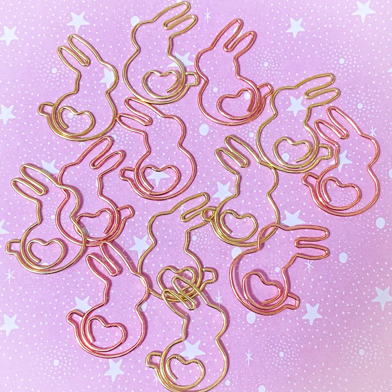 bunny rabbit rabbits bunnies jumbo large big paper clip clips uk cute kawaii stationery gift gifts spring easter gold tone metal rose copper organza bag heart hearts love