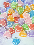 frosted sugar coated sweet heart hearts resin charm charms pendant silver tone hook uk cute kawaii craft supplies love valentine valentine's day uk pretty textured 18mm