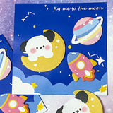 space puppy dog dogs puppies cute kawaii sticky memo memos pad note notes rocket space theme planet planets mini small blue pink yellow clouds fly me to the moon uk cute kawaii gift gifts stationery lovers
