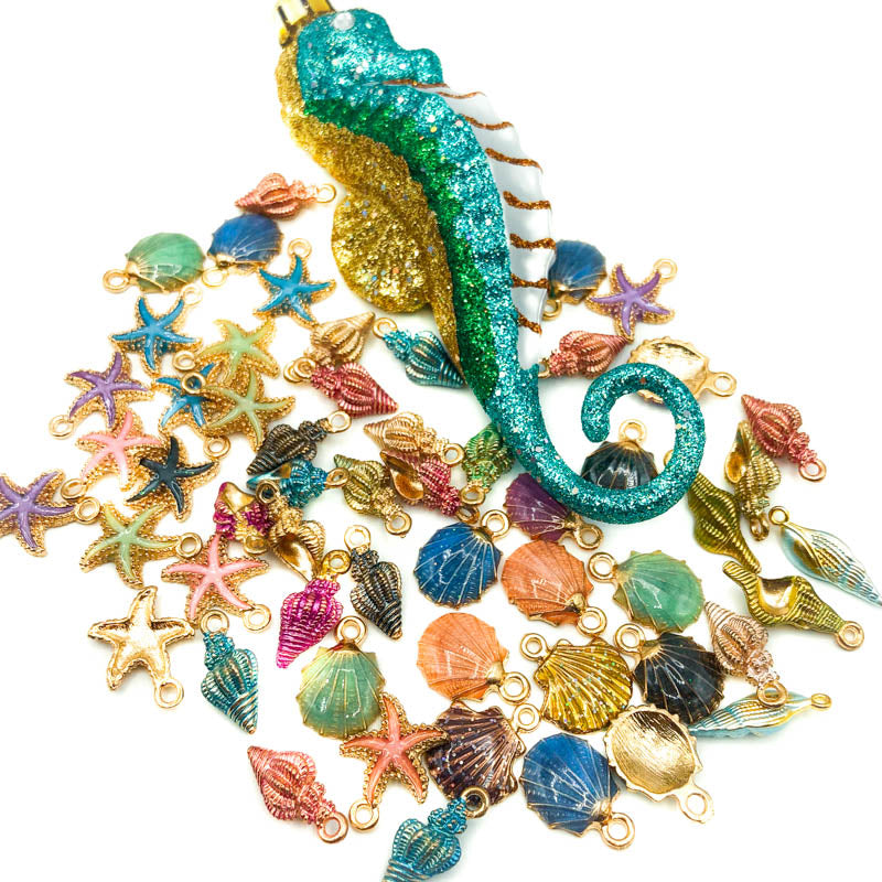 gold tone metal shell shells sea shell charms kawaii alloy enamel uk cute kawaii craft supplies seashell conch starfish star fish scallop earring supplies jewellery making ocean theme