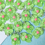 green kawaii cute frog frogs pink heart hearts translucent resin acrylic frog frogs charm charms pendant pendants silver tone hook metal uk craft supplies shop