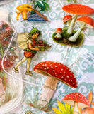 clear plastic pet sticker stickers flake flakes pack fairy fairies forest woodland wood flower flowers mushroom mushrooms red toadstool toadstools uk cute kawaii stationery pack glittery holo holographic jar jars in a leaves plants leaf autumn