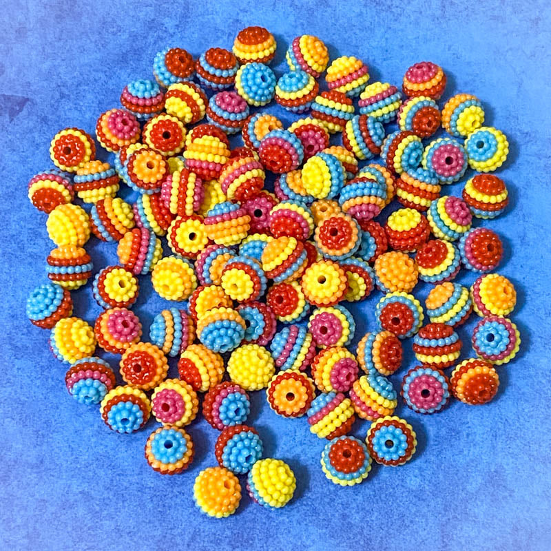 bumpy rainbow coloured colours striped stripey stripy beads yellow red orange blue pink 10mm small textured uk cute kawaii craft supplies bundle pretty bright fun  round