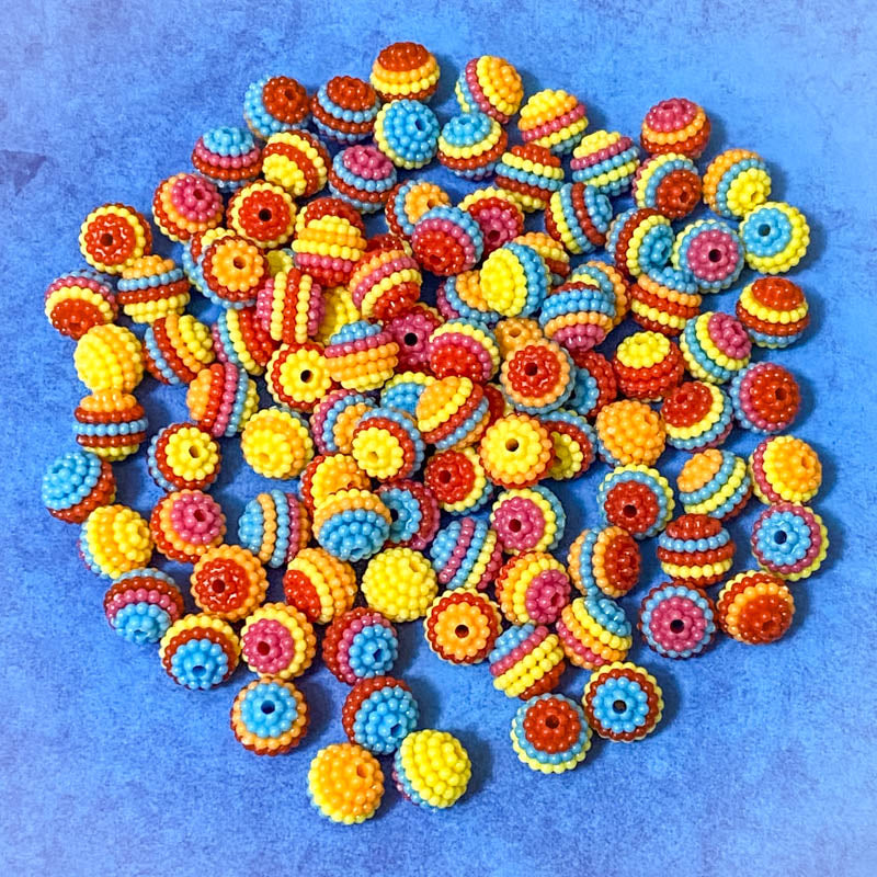 bumpy rainbow coloured colours striped stripey stripy beads yellow red orange blue pink 10mm small textured uk cute kawaii craft supplies bundle pretty bright fun round