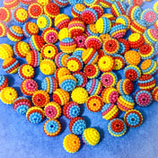 bumpy rainbow coloured colours striped stripey stripy beads yellow red orange blue pink 10mm small textured uk cute kawaii craft supplies bundle pretty bright fun round