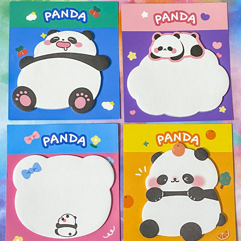 panda sticky note notes memo memos kawaii cute stationery uk gift gifts pink lilac blue green orange yellow bright colours white black