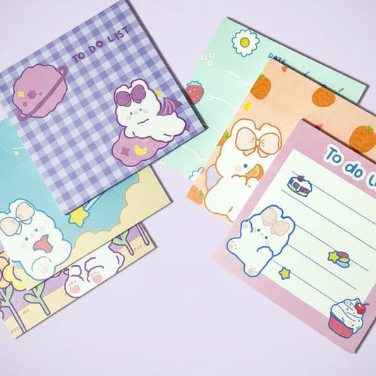 pink lilac turquoise white rabbit rabbits bunny bunnies memo notepad notebook to do list lists pad gift gifts spring easter cute kawaii uk stationery supplies shop trio three in one 3 in 1 set