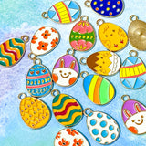 easter egg eggs gold tone metal enamel enamelled charm charms pendant spring springtime cute kawaii craft shop supplies uk bright colourful pink yellow chick bunny blue green orange teal turquoise white floral flowers striped stripes