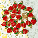 strawberry strawberries gold tone metal enamel enamelled charm charms pendant uk cute kawaii craft supplies shop pretty fruit fruits red and green