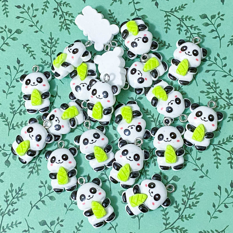 panda pandas resin charm charms pendant pendants green bamboo white black cute kawaii happy furry uk crafts craft supplies shop green 27mm large