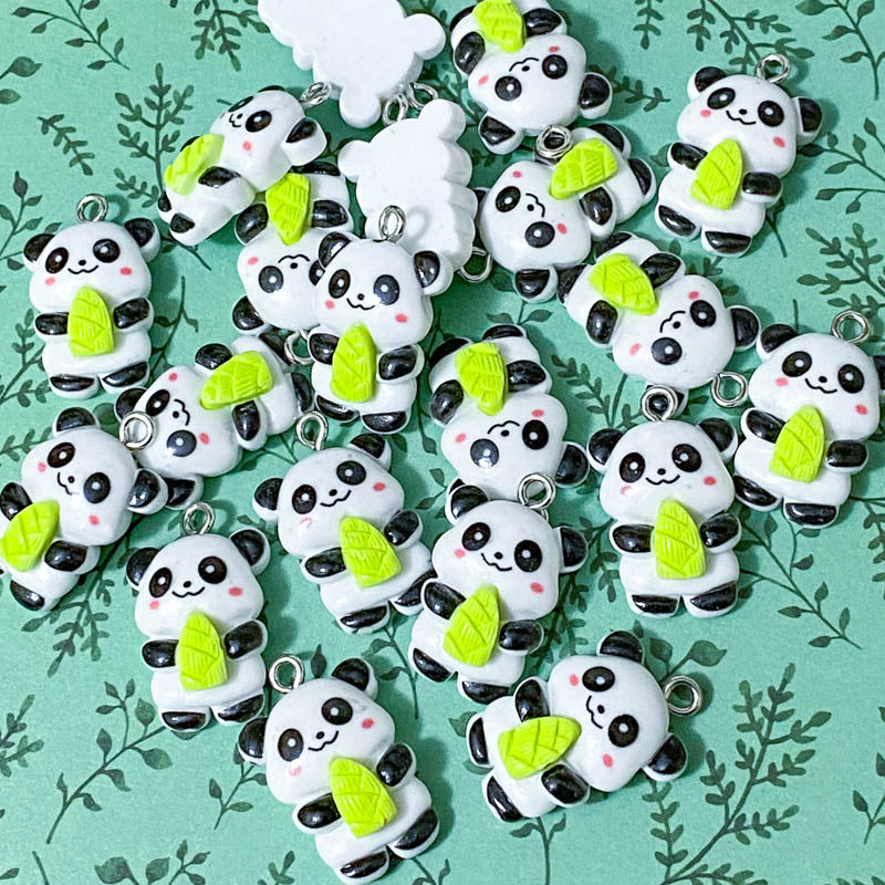 panda pandas resin charm charms pendant pendants green bamboo white black cute kawaii happy furry uk crafts craft supplies shop green 27mm large