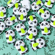 panda pandas resin charm charms pendant pendants green bamboo white black cute kawaii happy furry uk crafts craft supplies shop green 27mm large