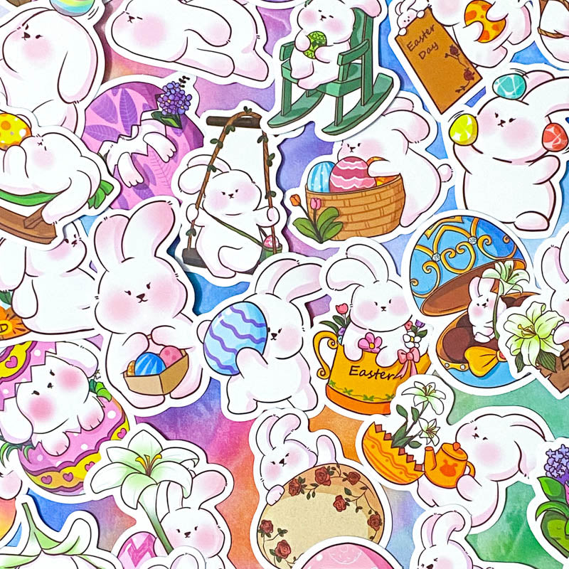 easter bunny bunnies rabbit rabbits cute kawaii fun big matte spring springtime sticker stickers laptop stationery set sets cute kawaii uk gift gifts pink white egg eggs basket baskets happy easter floral flowers