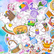 easter bunny bunnies rabbit rabbits cute kawaii fun big matte spring springtime sticker stickers laptop stationery set sets cute kawaii uk gift gifts pink white egg eggs basket baskets happy easter floral flowers