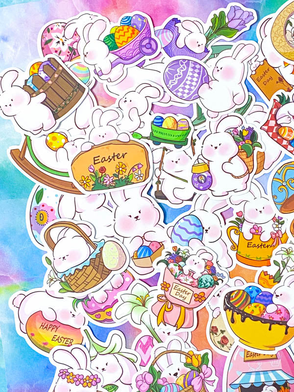 easter bunny bunnies rabbit rabbits cute kawaii fun big matte spring springtime sticker stickers laptop stationery set sets cute kawaii uk gift gifts pink white egg eggs basket baskets happy easter floral flowers