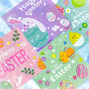 happy easter spring bunny rabbit chick chicks egg eggs large cello cellophane bag bags set packaging supplies uk  cute kawaii pretty  floral flowers pink green lilac purple mint rabbit rabbits bunnies plastic