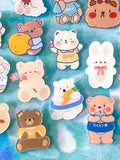 cute kawaii acrylic pin brooch brooches pins badge badges plastic fun cute kawaii uk gift gifts bear bears brown white bunny bunnies rabbit rabbits spring easter fruit strawberry peach carrot baby flower stocking filler fillers party present