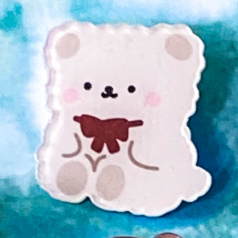 Just 50p! BEAR & BUNNY Large ACRYLIC PIN BROOCH- 15 Cute Designs