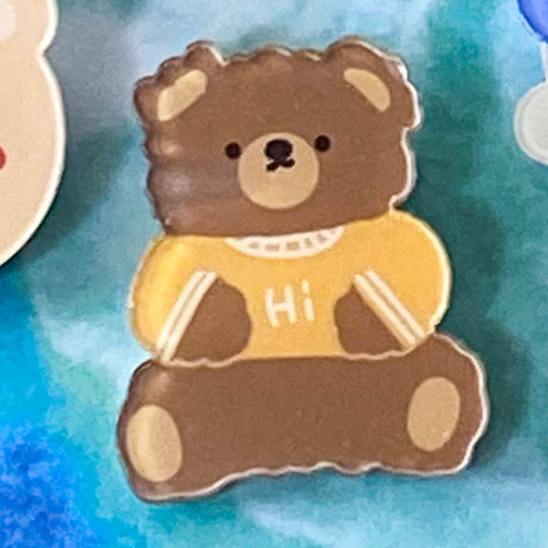 Just 50p! BEAR & BUNNY Large ACRYLIC PIN BROOCH- 15 Cute Designs