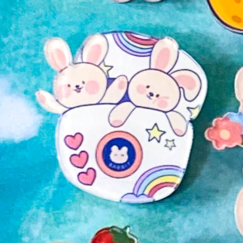 Just 50p! BEAR & BUNNY Large ACRYLIC PIN BROOCH- 15 Cute Designs