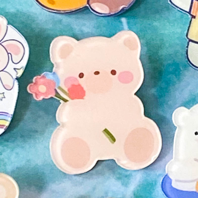 Just 50p! BEAR & BUNNY Large ACRYLIC PIN BROOCH- 15 Cute Designs