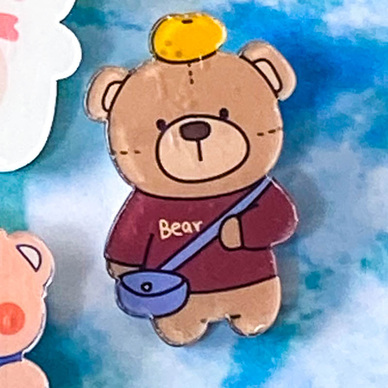 Just 50p! BEAR & BUNNY Large ACRYLIC PIN BROOCH- 15 Cute Designs