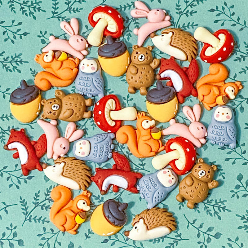 woodland animal animals resin flatback flat back backs fb fbs embellishment craft supplies fb fbs acorn brown bear bears squirrel squirrels mushroom mushrooms rabbit pink rabbits bunny bunnies fox foxes red hedgehog hedgehogs squirrel squirrels owl owls bird grey orange red brown yellow autumn uk craft supplies