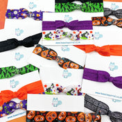 halloween spooky kids childs girl girls handmade hair tie ties bow bows set purple orange green black uk kawaii cute gifts gift pumpkin witch bat bats