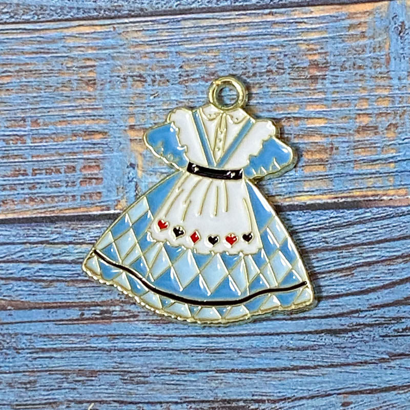 ALICE THEMED Gold Tone Large Enamel Charm