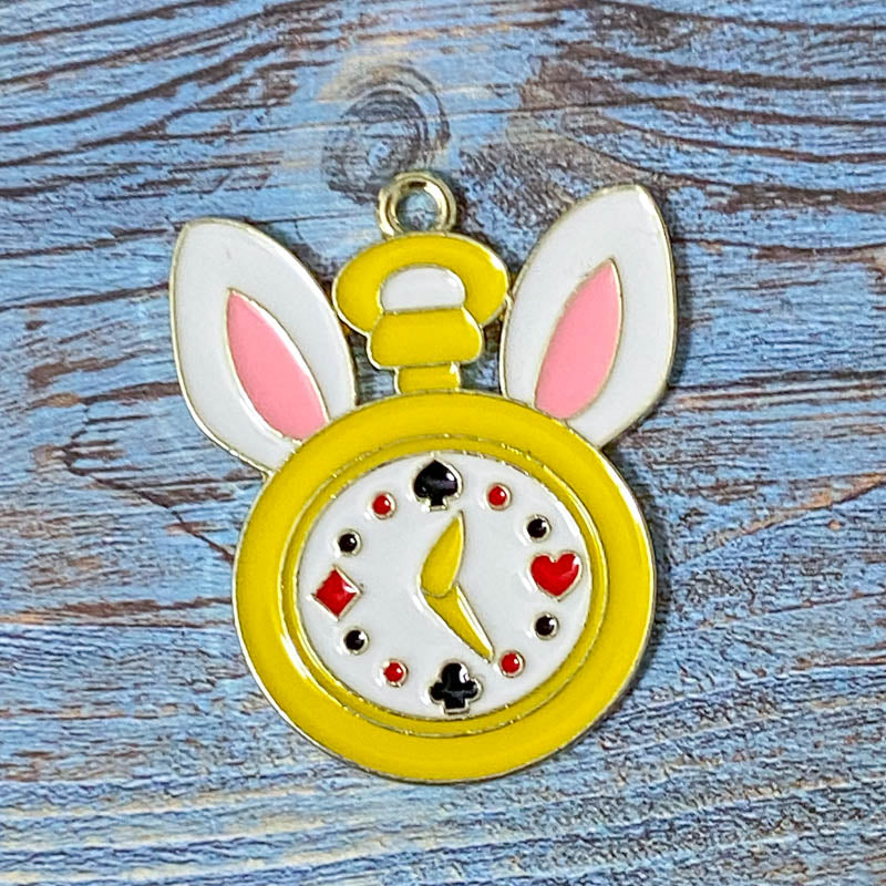 ALICE THEMED Gold Tone Large Enamel Charm