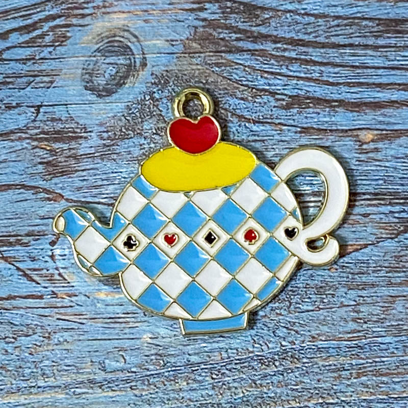 ALICE THEMED Gold Tone Large Enamel Charm